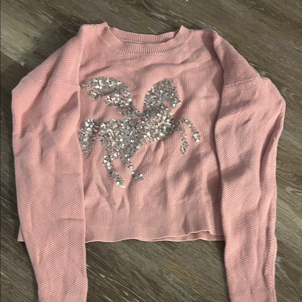 GAP Pink Sweater with Silver Sequin Horse